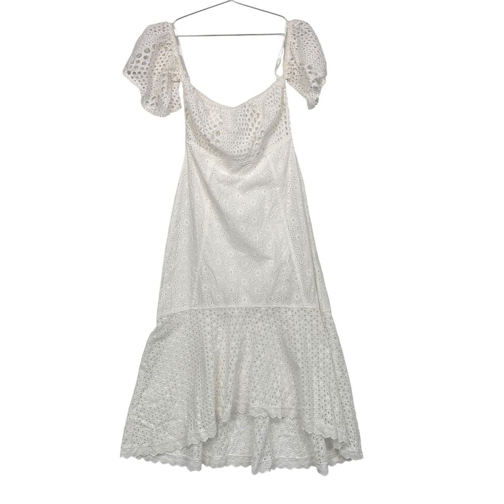 Farm Rio Womens Eyelet Lace Midi Dress S White Puff Sleeve High Low 07.515.551